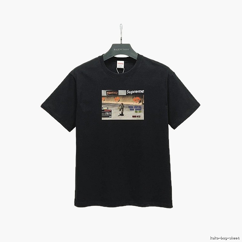 Supreme Street Style Skateboard Print Black T-Shirt