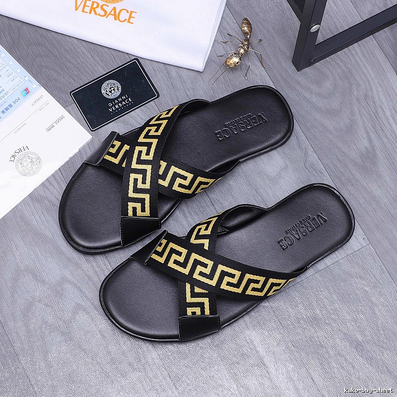 Versace Greca Collection Edgy Street Style Black & Yellow Slides