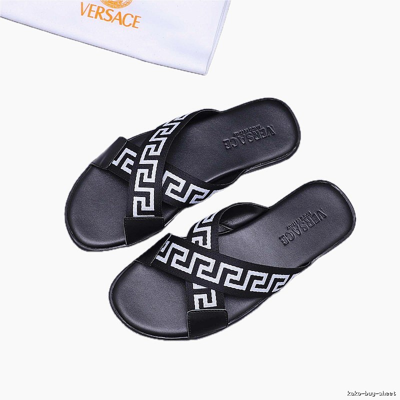 Versace Greek Key Streetwear Style Black Slides